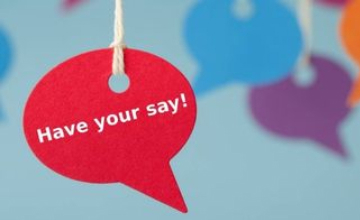 Have your say displayed in a red speech bubble