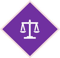 Legal Financial and Accounting route logo, a balanced scale on a purple background
